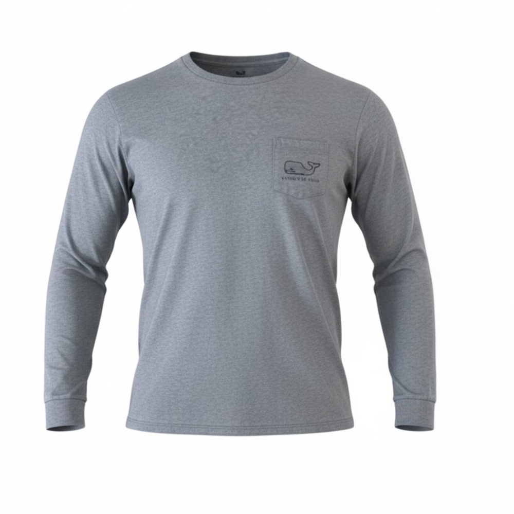 Vineyard Vines Long Sleeve Whale Pocket Tee Heather Gray Men's Size Large